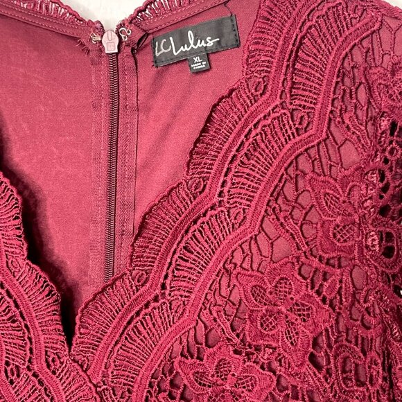 Lulus Burgundy Angel in Disguise Lace Skater Dress Size XL NWT - Picture 6 of 8